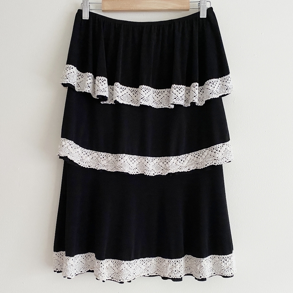 Judith March strapless tunic top tiered lace black‎